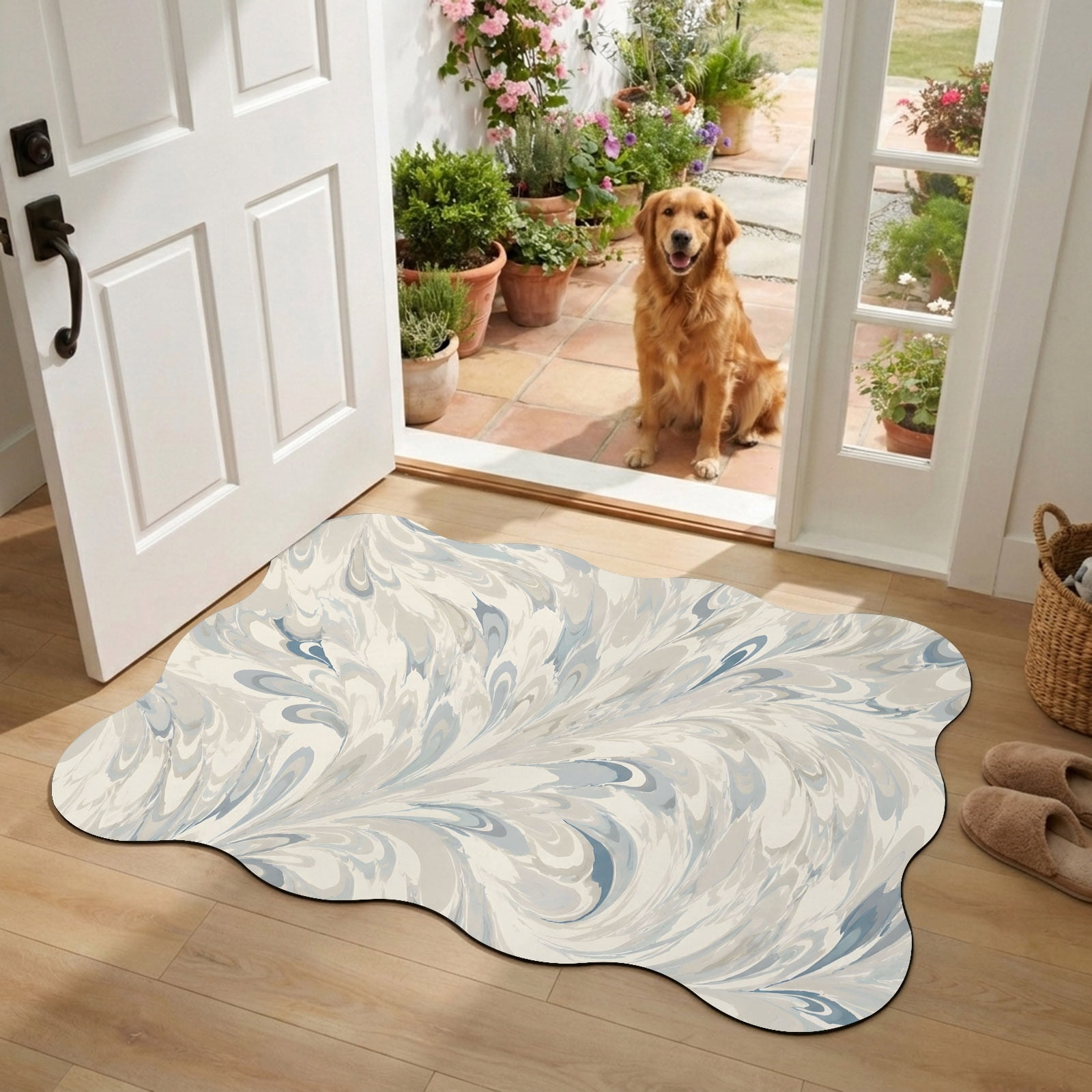 Feathered Rug Feathered Marbled Diatomaceous Earth Bath Mat, Vintage Cream Gray ...