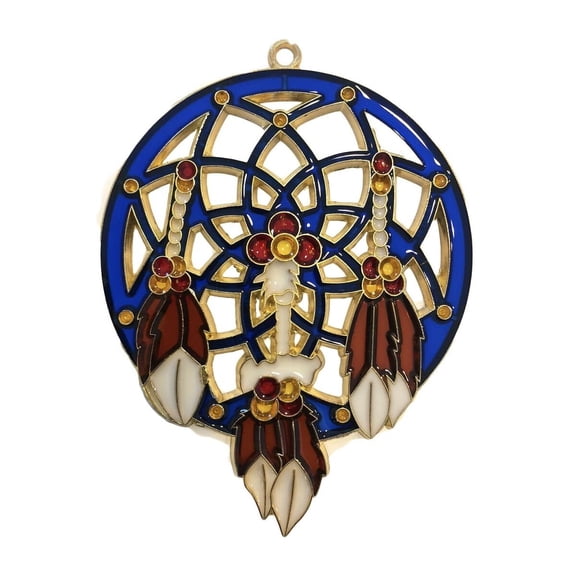 Feathered Native American Dream Catcher Christmas Tree Ornament, Multicolor, Brass Accents