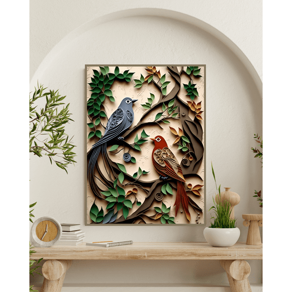 Feathered Quills - Quilled Birds Canvas Wall Art