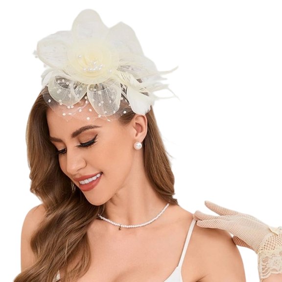 Feathered Small Top Hat Tulle Fascinator Hat For Ballroom Dances And Celebration 1920S Flapper Headwear for Masquerades