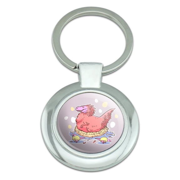 Feathered Tyrannosaurus Rex Dinosaur Nesting With Babies Keychain Classy Round Chrome Plated Metal