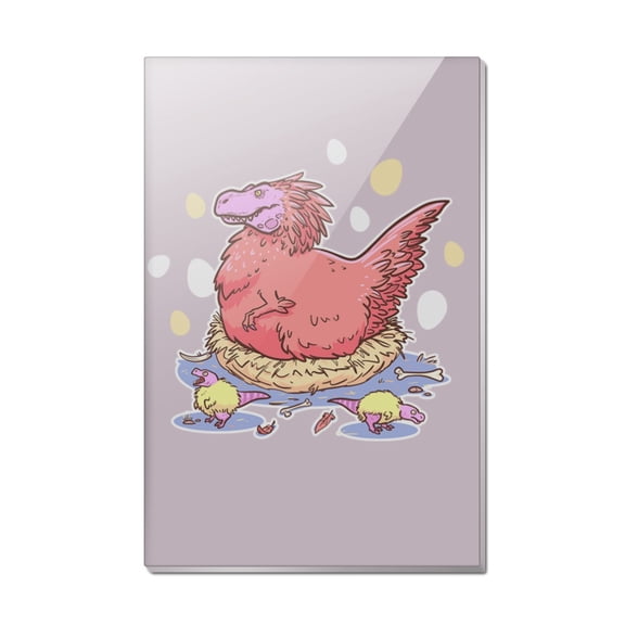 Feathered Tyrannosaurus Rex Dinosaur Nesting With Babies Rectangle Acrylic Fridge Refrigerator Magnet