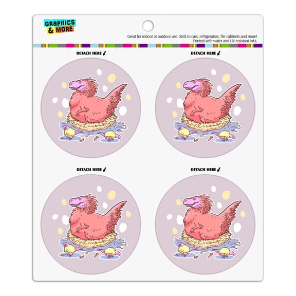 Feathered Tyrannosaurus Rex Dinosaur Nesting With Babies Refrigerator Fridge Locker Vinyl Circle Magnet Set