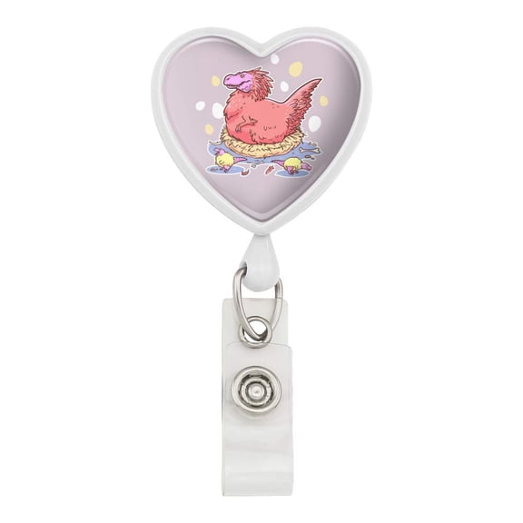 Feathered Tyrannosaurus Rex Dinosaur Nesting with Babies Heart Lanyard Retractable Reel Badge ID Card Holder