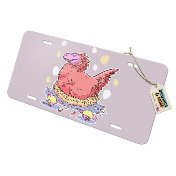 Feathered Tyrannosaurus Rex Dinosaur Nesting with Babies Novelty Metal Vanity Tag License Plate