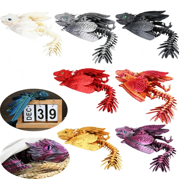 Feathered Wyvern Dragon, 8 Inch 3D Printed Dragon Toys, Articulated Dragon Toy, Fidget Dragon, 3D Printed Toys 3D Printed Animals, Desktop Pet