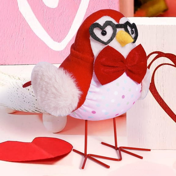 Featherly Friends Birds Spritz Bird Fabric Bird Figurine Valentine Love Birds Fabric Birds Size 6" Glasses Heart Shaped