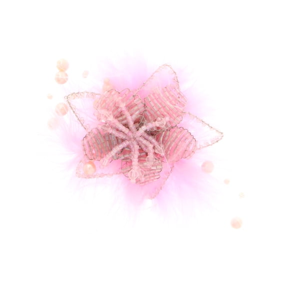 Feathers Brooch-Pin With Bead Accents Silver-Tone & Pink Colored #LQP1065