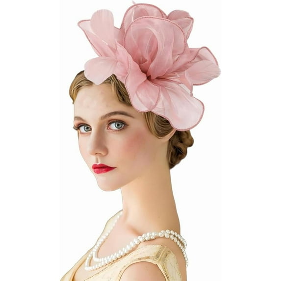 Feathers Flower Fascinators Hat for Women Organza Fabric Headband Clip 20s 50s Tea Party Headwear for Derby Church Cocktail