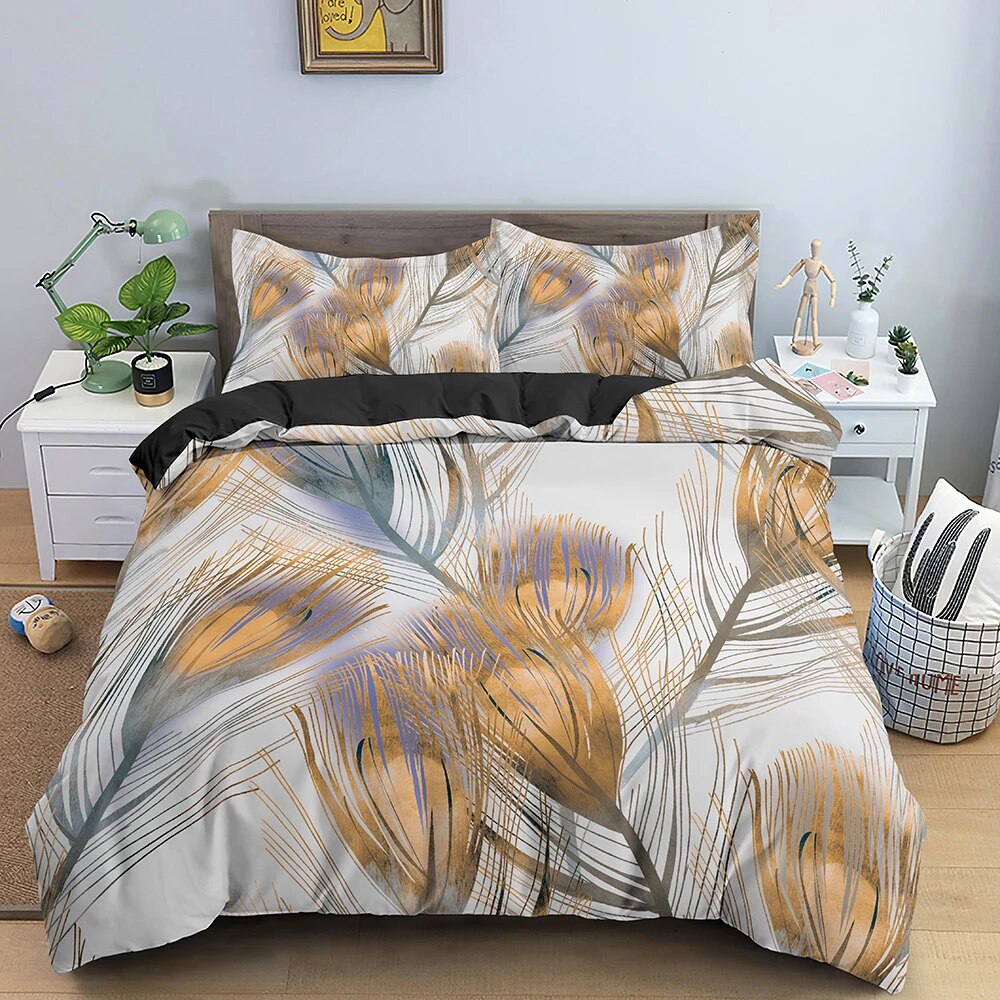 Feathers Pattern Bedding Set Duvet Cover Set Comforter Covers for Bedroom Twin King Size Quilt