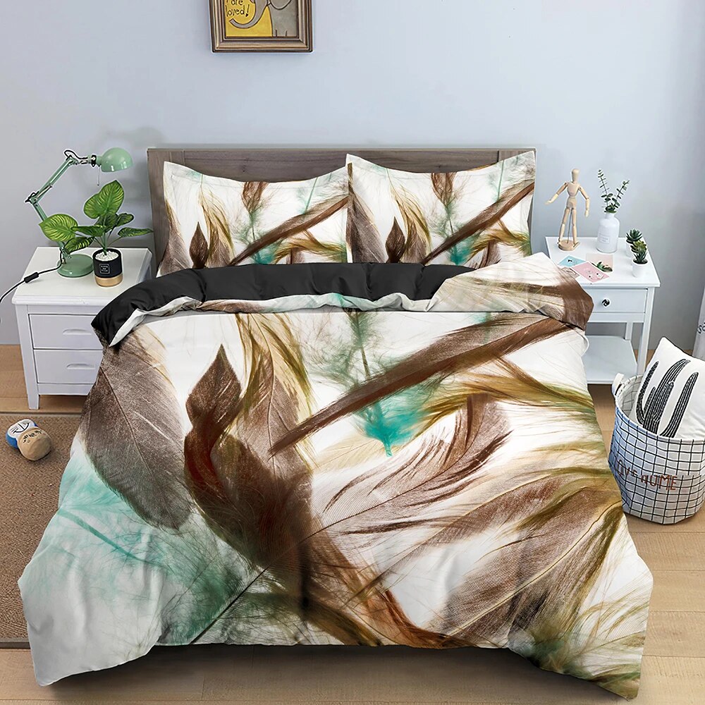 Feathers Pattern Bedding Set Duvet Cover Set Comforter Covers for Bedroom Twin King Size Quilt