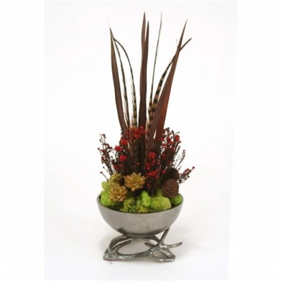 Feathers Pods Plumosum Phylica & Feathers in Black Nickel Horn Bowl or Horn Base