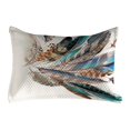 thumbnail image 1 of Feathers Quilted Pillowcover, Vaned Types and Natal Contour Flight Bird Feathers and Animal Skin Element Print, Standard King Size Accent Pillow Cover for Bedroom, 36" x 20", Teal Brown, by Ambesonne, 1 of 2