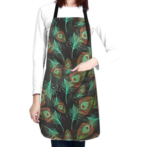 Feathers Seamless Pattern Waterproof Apron With 2 Pockets, Adjustable Oxford Kitchen Aprons For Cooking, Baking, Gardening, Painting & Grooming, Chef Bib For Women & Men