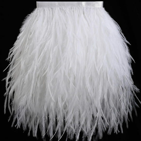 Feathers Sewing Fringe Trim Ribbon,78.7Inx3.15-4.3In Wide White Ostrich Feathers Trim Fringe for Latin,Wedding,Dress,DIY,Crafts Decoration
