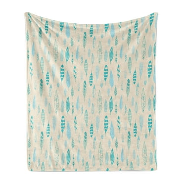 Feathers Soft Flannel Fleece Throw Blanket, Resemblance Freedom Horizontal Layout Delicate and Ethnic, Cozy Plush for Indoor and Outdoor Use, 50" x 60", Turquoise Pale Sky Blue, by Ambesonne
