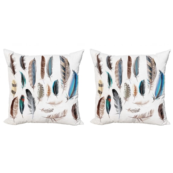 Ambesonne Animal Throw Pillow Cover 2 Pack, Bird Body Feathers Set, 18", Multicolor