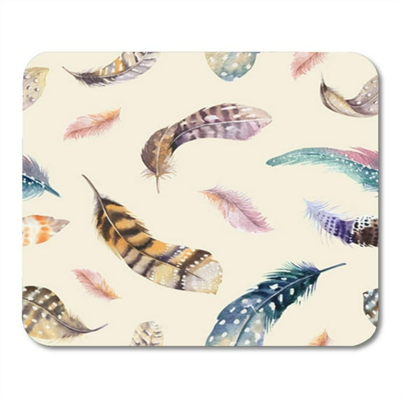 Feathers Watercolor Elegant Watercolour Color Organic Colour Boho with Chic Mousepad Mouse Pad Mouse Mat 9x10 inch