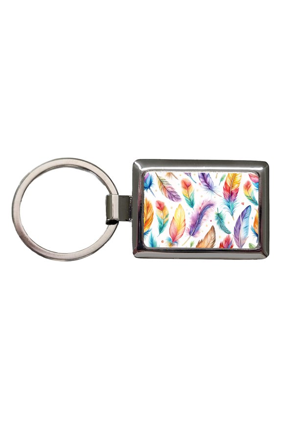 Feathers Watercolor Metal Rectangle Keychain