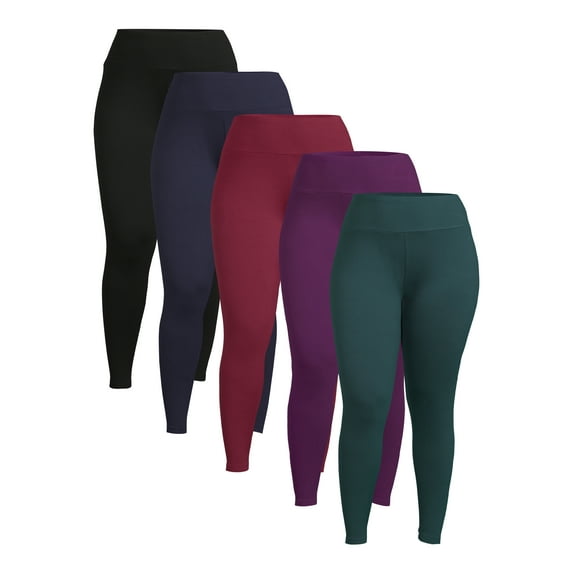 Feathers Women's Active Fleece Leggings, 26” Inseam, 5-Pack, Sizes S-5X