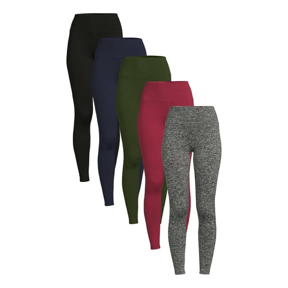 Feathers Women's Active Fleece Leggings, 26” Inseam, 5-Pack, Sizes S-5X