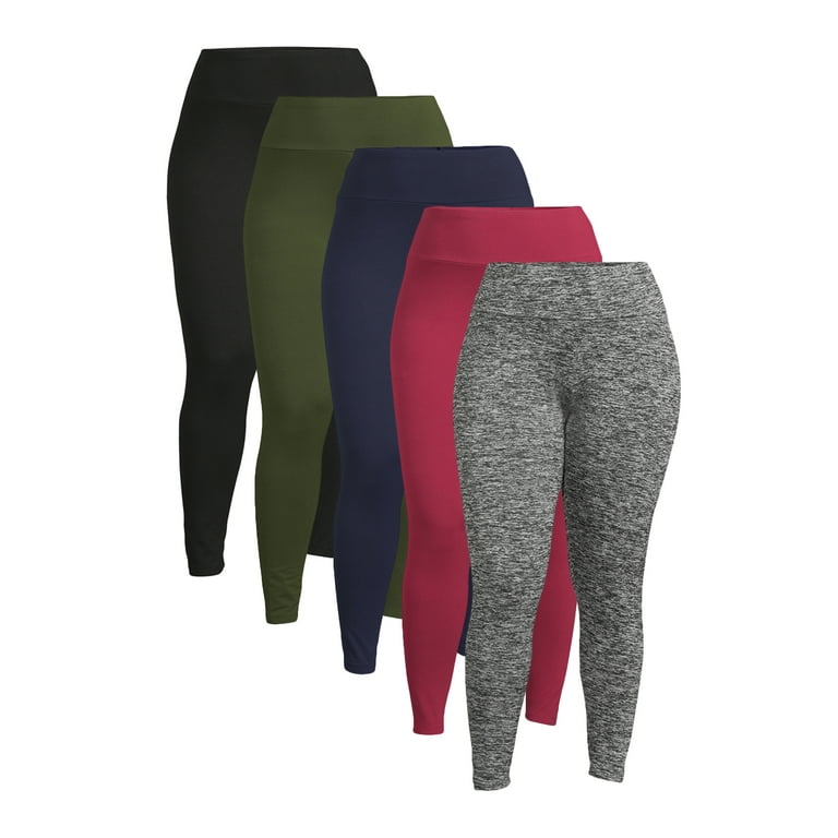 Feathers Women's Active Fleece Leggings, 26” Inseam, 5-Pack, Sizes
