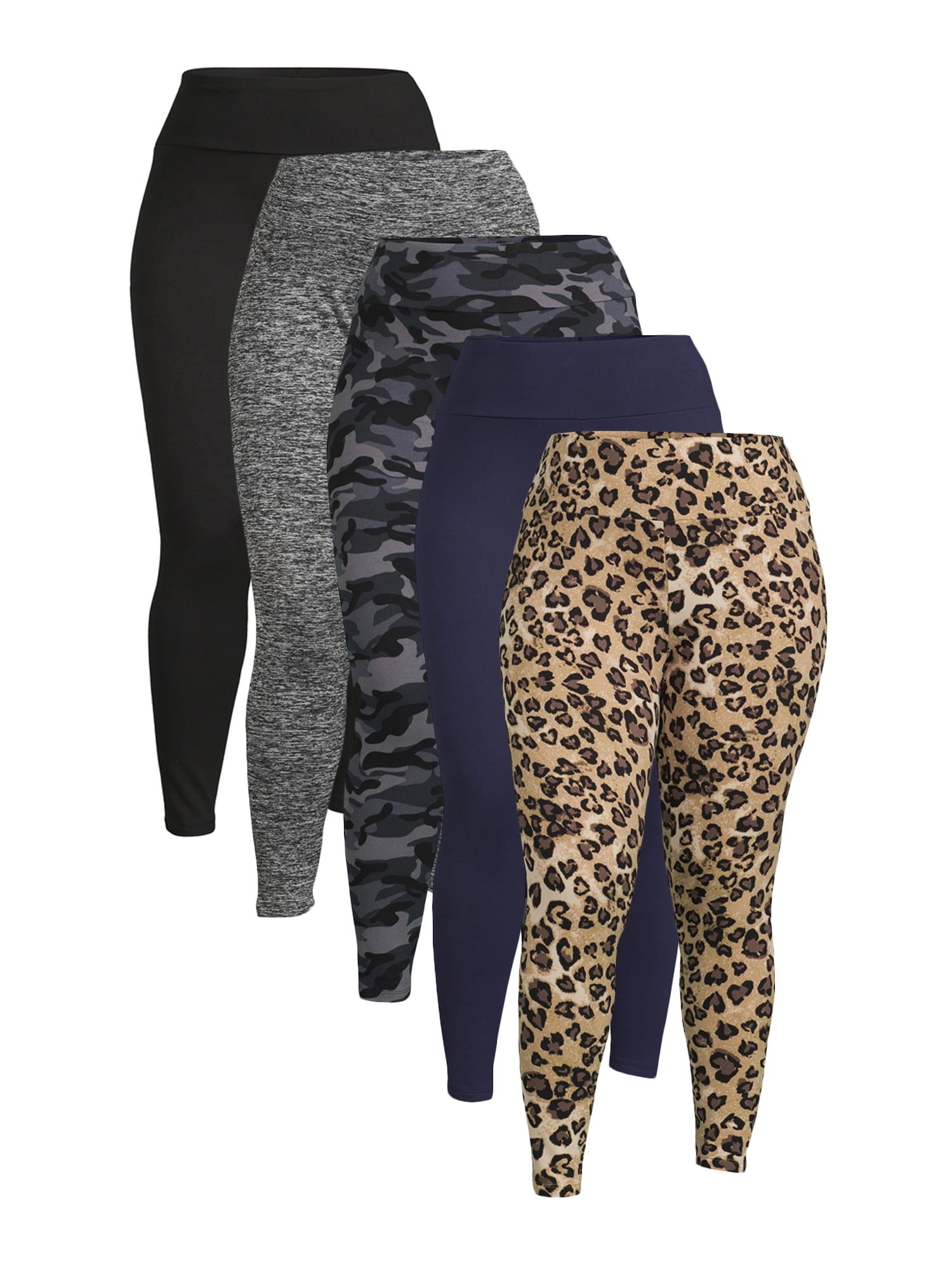 Feathers Women's Plus Fleece Leggings, 26” Inseam, 5Pack, Sizes 1X5X