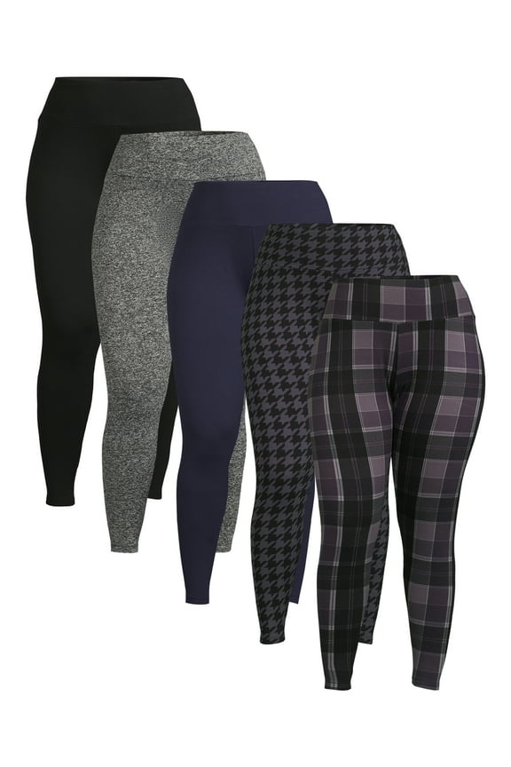 Plus size Women’s Cozy Lightweight Fleece-Lined Stretch Multipack Leggings for Everyday Wear, 5 Pack, Sizes 1X-4X