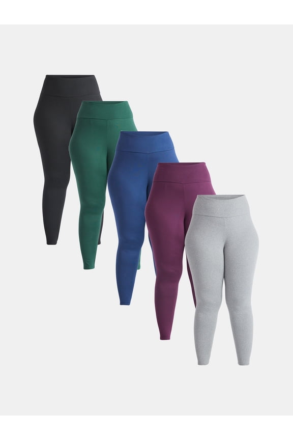 Plus size Women’s Cozy Lightweight Fleece-Lined Stretch Multipack Leggings for Everyday Wear, 5 Pack, Sizes 1X-4X