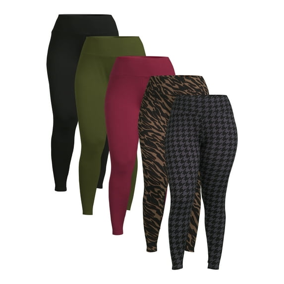 Feathers Women's Plus Fleece Leggings, 26” Inseam, 5-Pack, Sizes 1X-5X