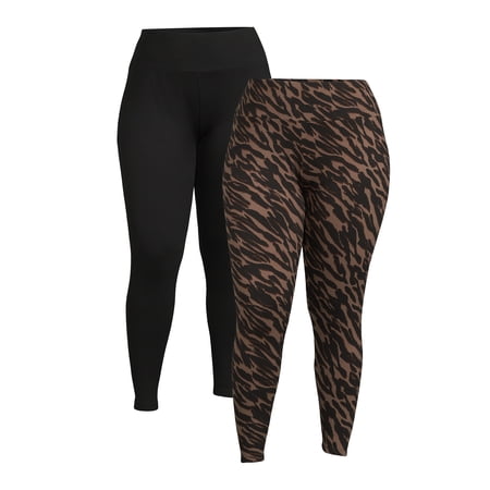 Feathers Women's and Women's Plus Size Athleisure Fleece Leggings, 2-Pack, Sizes S-5X