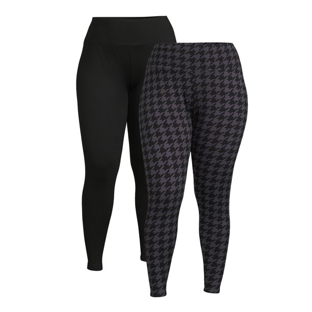 Feathers Women's Plus Size Athleisure Fleece Leggings, 2Pack