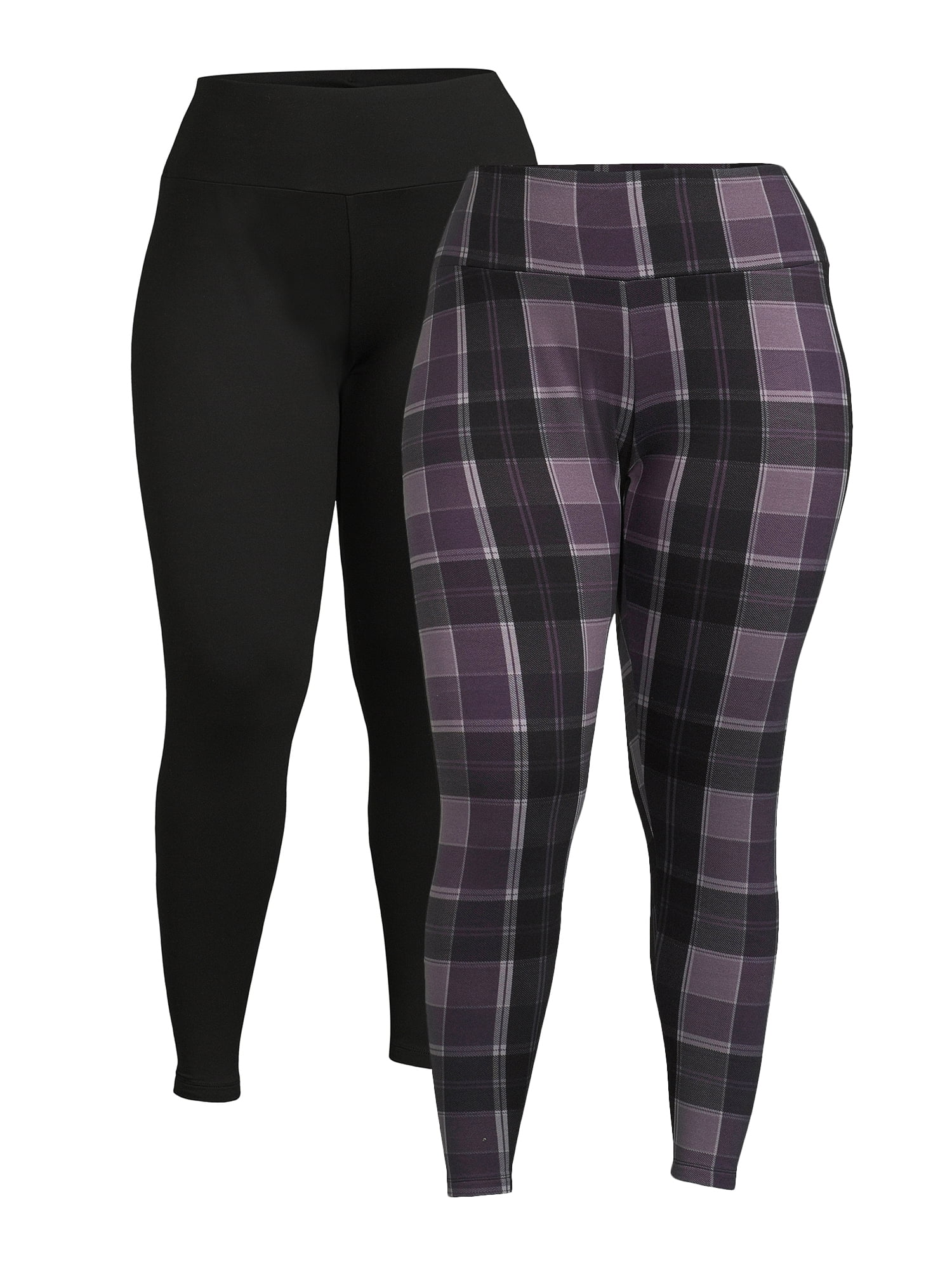 Feathers Women's Plus Size Athleisure Fleece Leggings, 2Pack