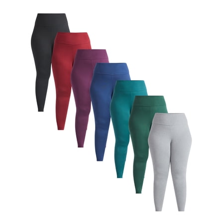 Feathers Plus size Women’s Cozy Lightweight Fleece-Lined Stretch Multipack Leggings for Everyday Wear, 7 Pack, Sizes 1X-4X