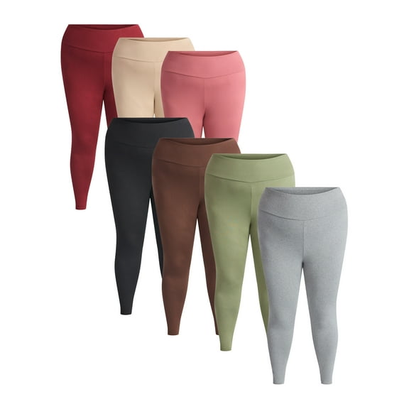 Feathers Plus size Women’s Cozy Lightweight Fleece-Lined Stretch Multipack Leggings for Everyday Wear, 7 Pack, Sizes 1X-4X