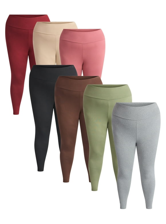 Plus size Women’s Cozy Lightweight Fleece-Lined Stretch Multipack Leggings for Everyday Wear, 7 Pack, Sizes 1X-4X