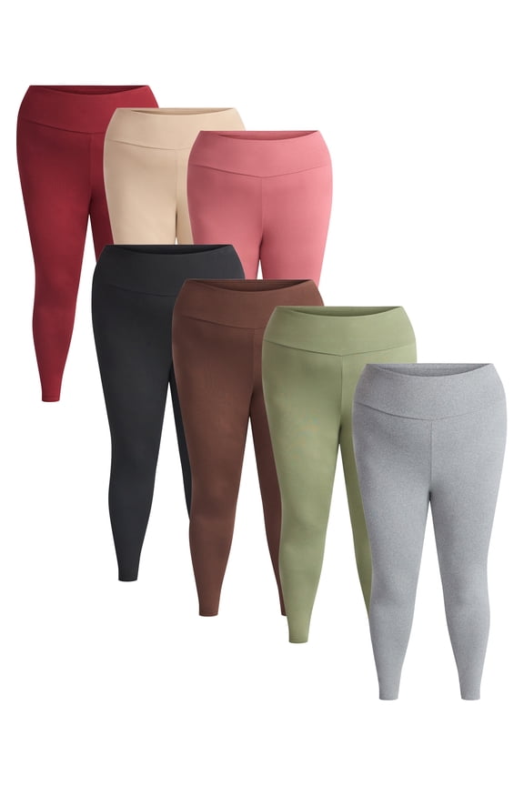 Plus size Women’s Cozy Lightweight Fleece-Lined Stretch Multipack Leggings for Everyday Wear, 7 Pack, Sizes 1X-4X