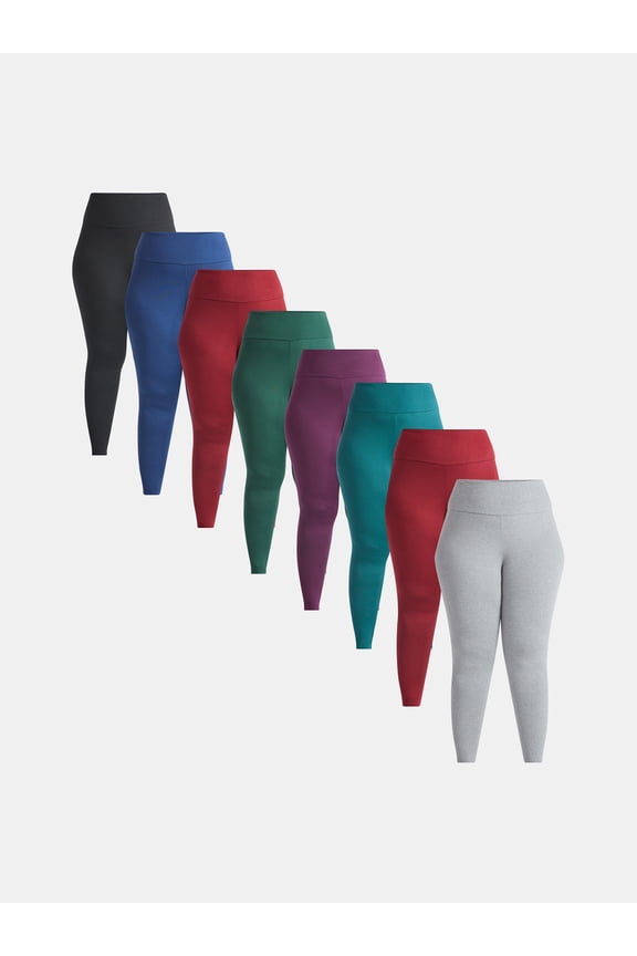 Plus size Women’s Cozy Lightweight Fleece-Lined Stretch Multipack Leggings for Everyday Wear, 7 Pack, Sizes 1X-4X