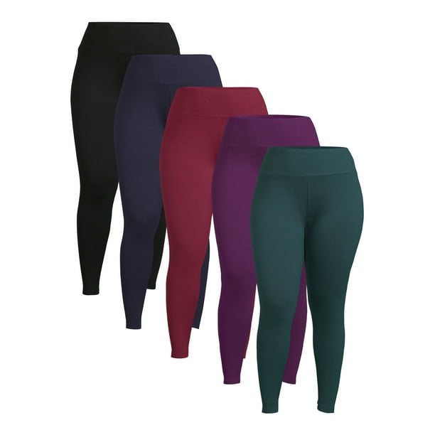 Feathers Women's Plus Size Fleece Leggings, 5Pack