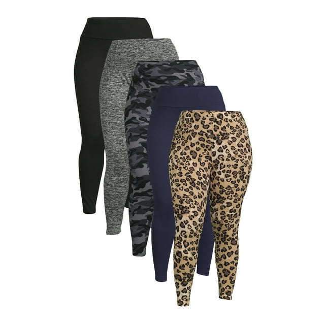 Feathers Women's Plus Size Fleece Leggings, 5Pack
