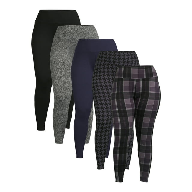 Feathers Women's Plus Size Fleece Leggings, 5Pack