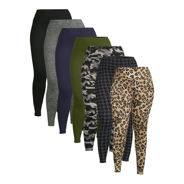 Feathers Women's Plus Size High Waist Fleece Lined Leggings, 7Pack