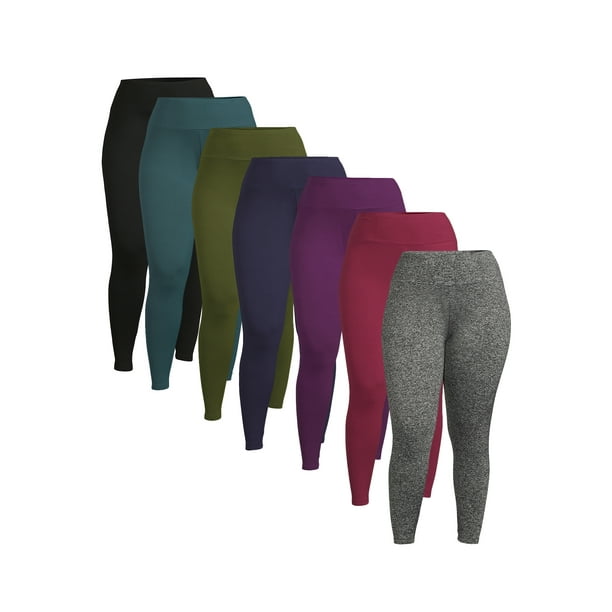 Feathers Women's Plus Size High Waist Fleece Lined Leggings, 7Pack
