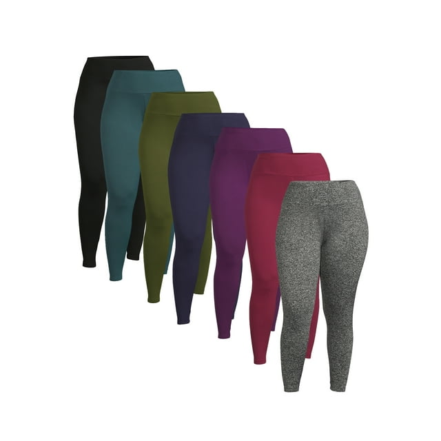 Feathers Women's Plus Size High Waist Fleece Lined Leggings, 7Pack