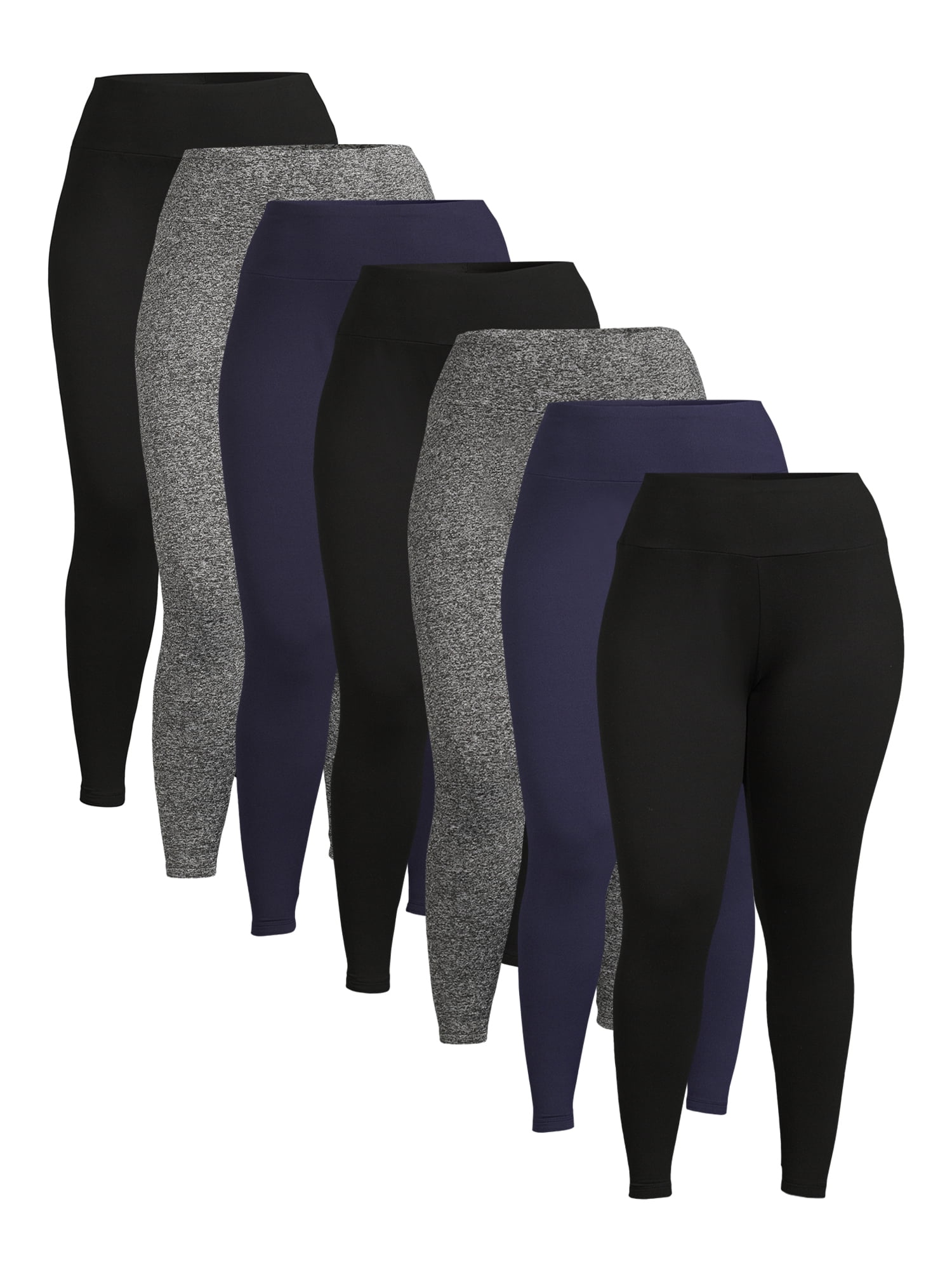 Feathers Women's Plus Size High Waist Fleece Lined Leggings, 7-Pack 