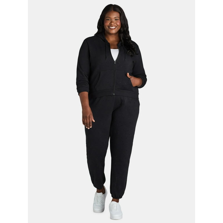 Feathers Women’s Plus Rhinestone Embellished Zip Hoodie and Joggers Set, 2-Piece, Sizes 1X-3X Feathers Women’s Plus Rhinestone Embellished Zip Hoodie and Joggers Set, 2-Piece, Sizes 1X-3X