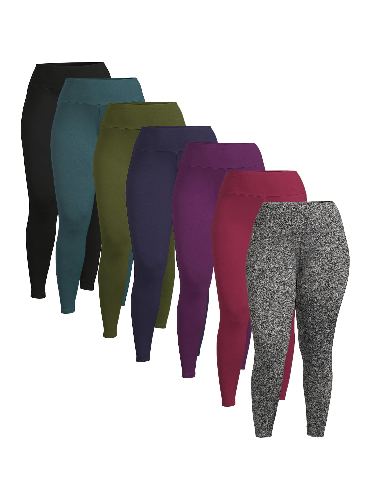 Feathers Women's and Women's Plus Active Fleece Leggings, 7-Pack, Sizes S-4X