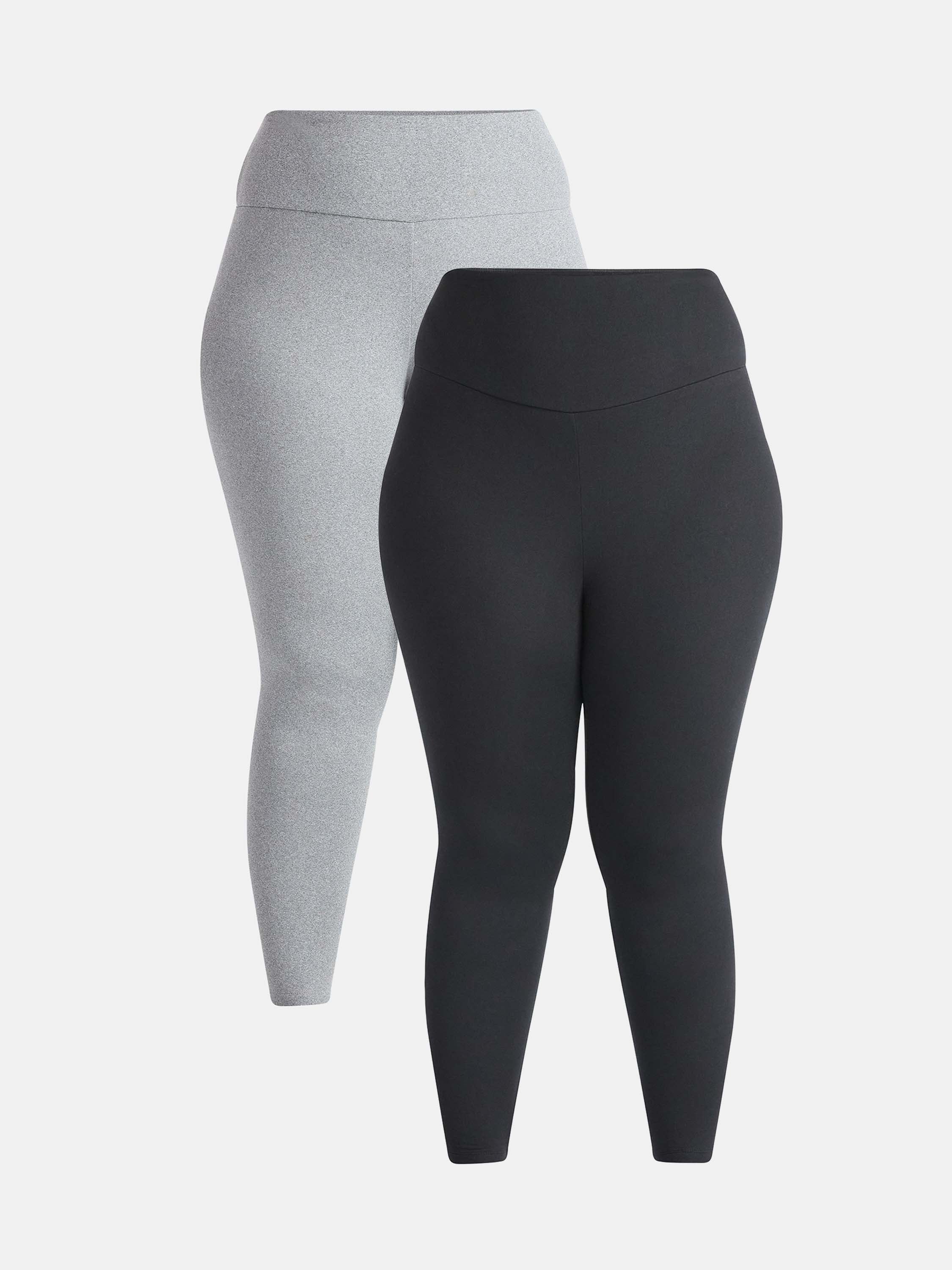 Plus size Women's Cozy Lightweight Fleece-Lined Stretch Multipack Leggings for Everyday Wear, 2 Pack, Sizes 1X-4X