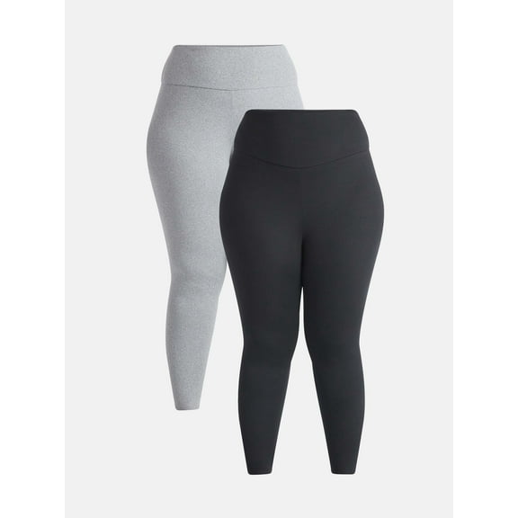 Feathers Plus size Women’s Cozy Lightweight Fleece-Lined Stretch Multipack Leggings for Everyday Wear, 2 Pack, Sizes 1X-4X