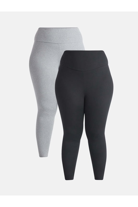 Plus size Women’s Cozy Lightweight Fleece-Lined Stretch Multipack Leggings for Everyday Wear, 2 Pack, Sizes 1X-4X